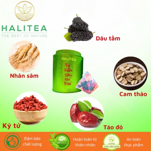 Trà Nhân Sâm Ngũ Bảo HALITEA Túi Tam Giác Hộp Thiếc 150gr/ hộp/ 25 túi 